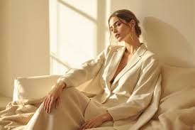 Minimalist luxury fashion items in neutral tones arranged aesthetically