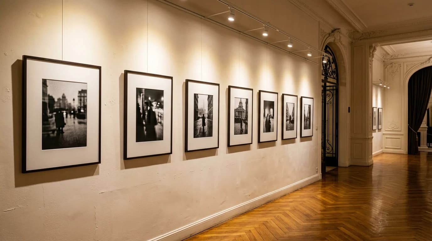 Image of an empty gallery wall in a Paris hotel