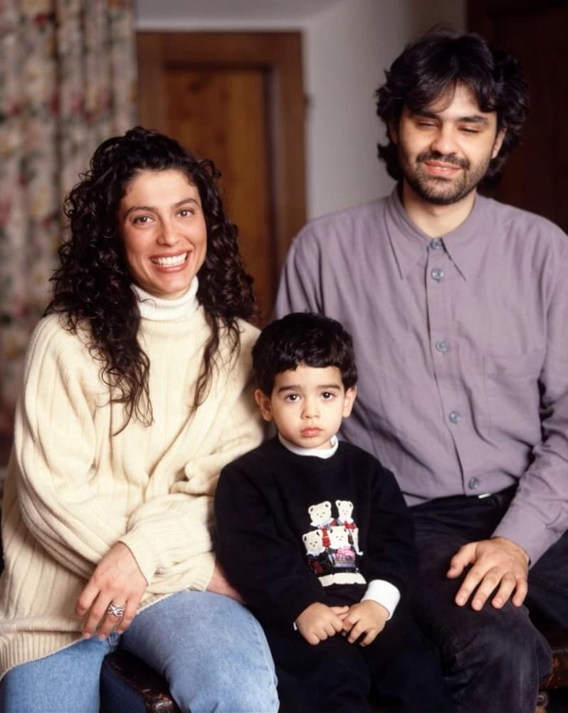 Andrea Bocelli with his first wife, Enrica Cenzatti, and their son Amos in Tuscany in 1997