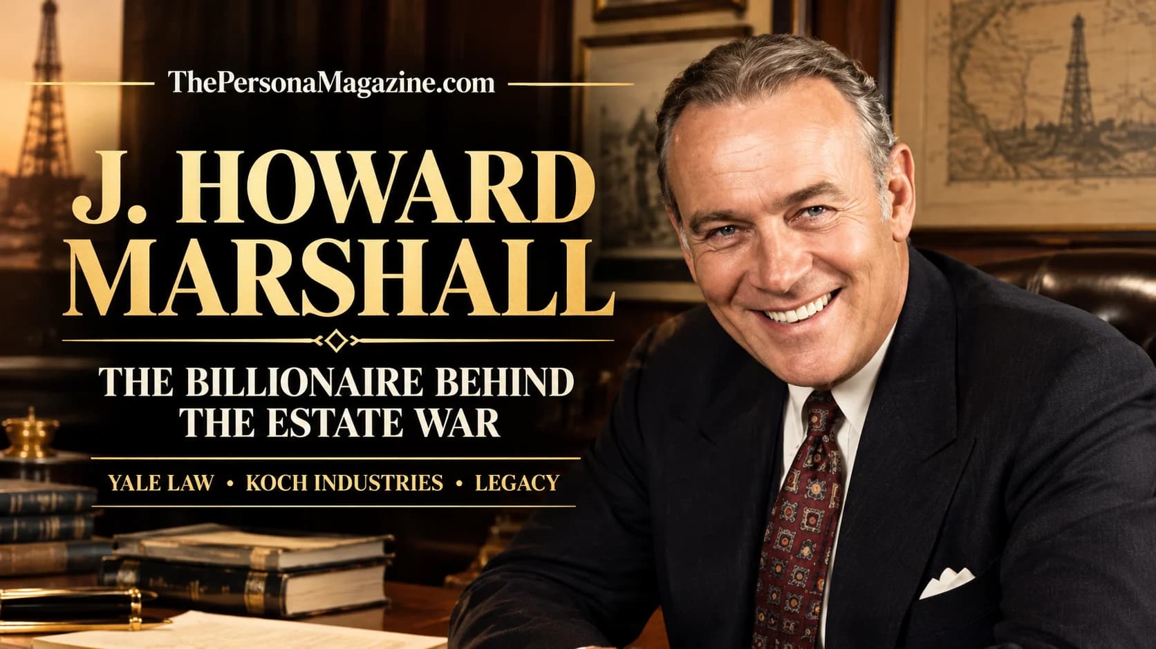 J. Howard Marshall in a business-style portrait for a biography covering his oil-industry career, Koch Industries stake, marriages, and estate litigation.