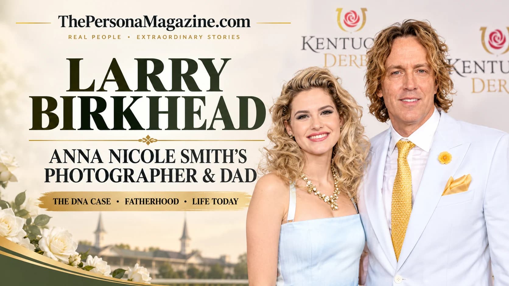 Larry Birkhead and Dannielynn Birkhead featured in an editorial-style biography image about the paternity case, fatherhood, and life after Anna Nicole Smith.