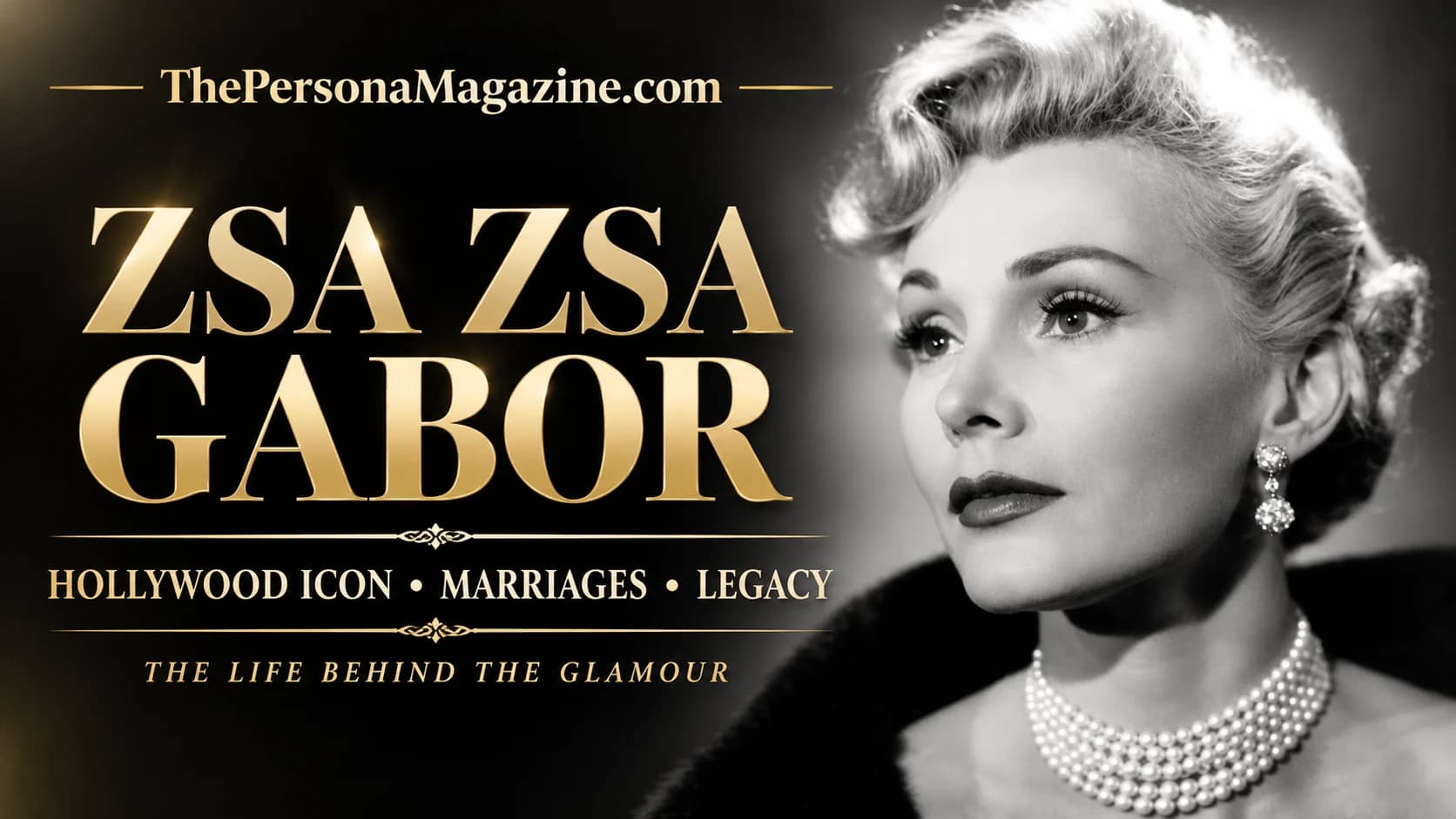 Zsa Zsa Gabor in a classic black-and-white glamour portrait, featured in a biography about her Hollywood career, marriages, and legacy.