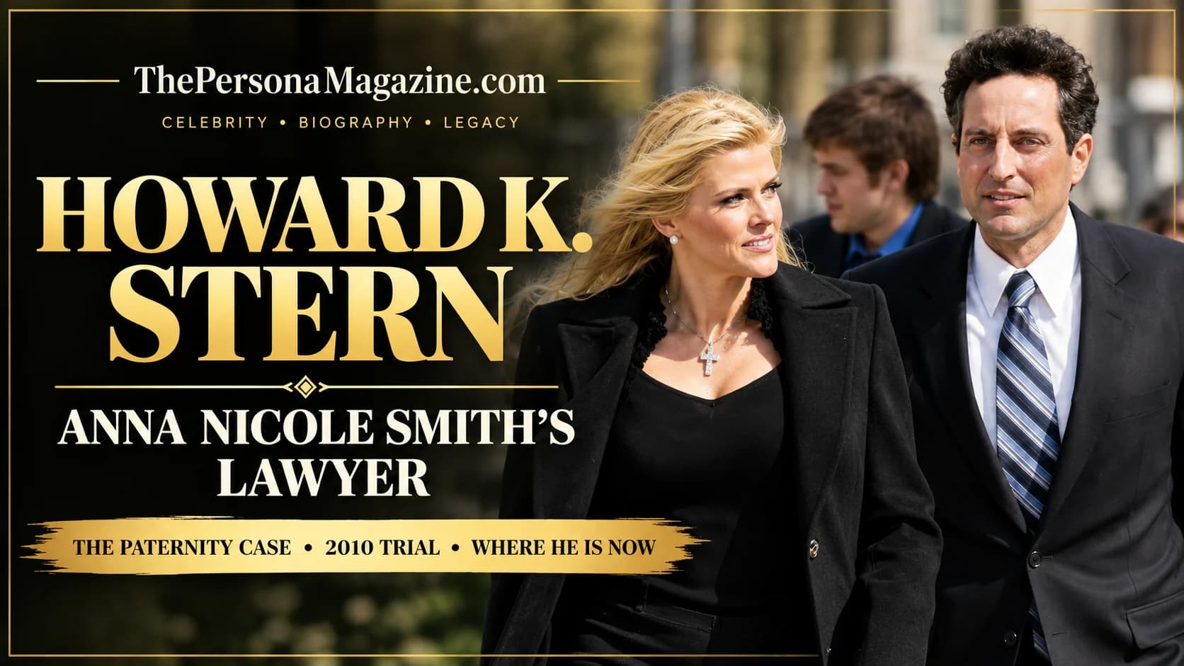 Howard K. Stern and Anna Nicole Smith in a magazine-style editorial image for a biography covering their relationship, the Dannielynn paternity case, and the 2010 trial.