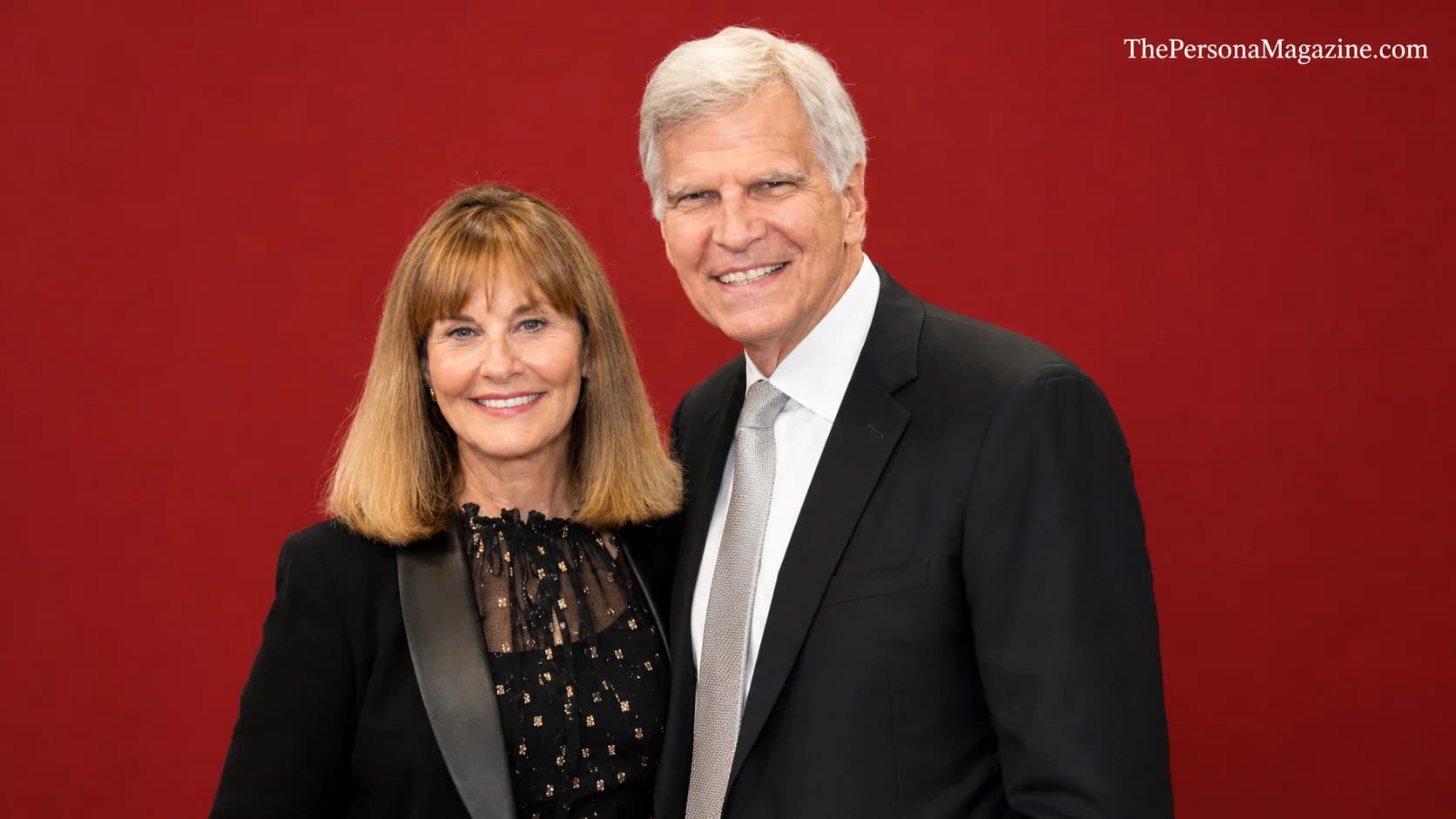 Suzy Weiner and Olympic swimmer Mark Spitz pictured together in a formal portrait, illustrating their marriage in 1973, family life, and two sons, Matthew and Justin.