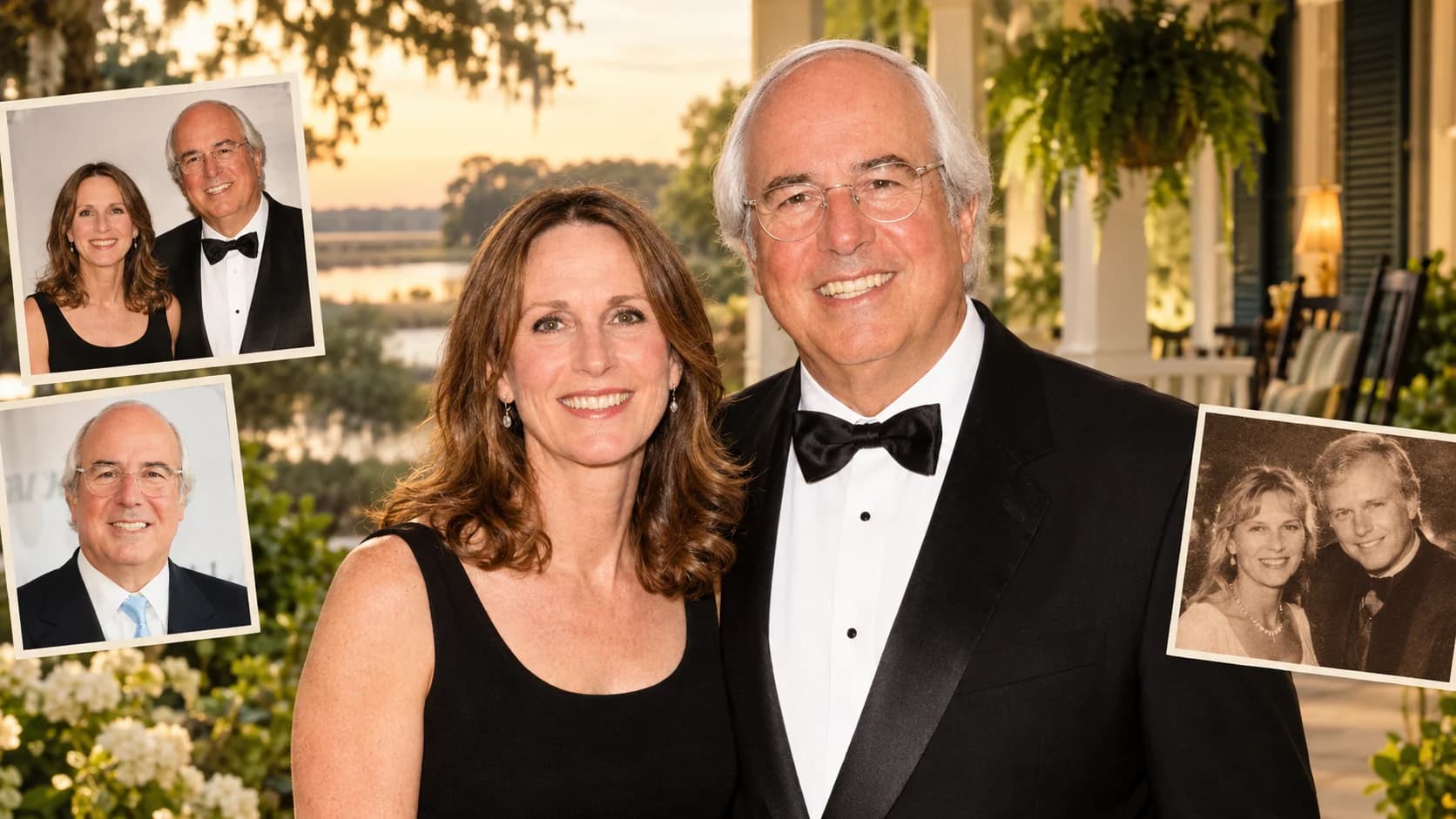 Kelly Abagnale and Frank Abagnale together in a formal portrait, featured in a nostalgic collage about their marriage and family life.