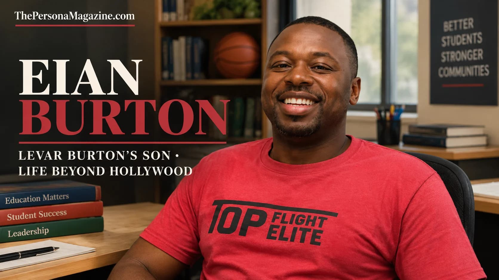 Eian Burton featured in an education-inspired setting for a profile about LeVar Burton’s son, his family background, and reported career in education.
