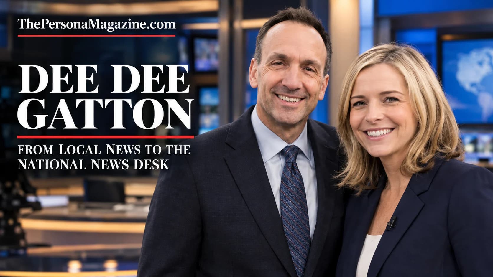 Dee Dee Gatton featured in a television newsroom setting for a profile about her journalism career and role at The National News Desk.