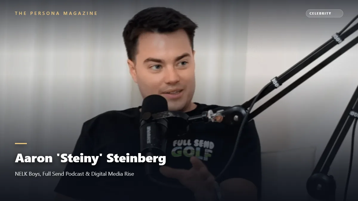 Aaron 'Steiny' Steinberg in a modern podcast broadcast studio